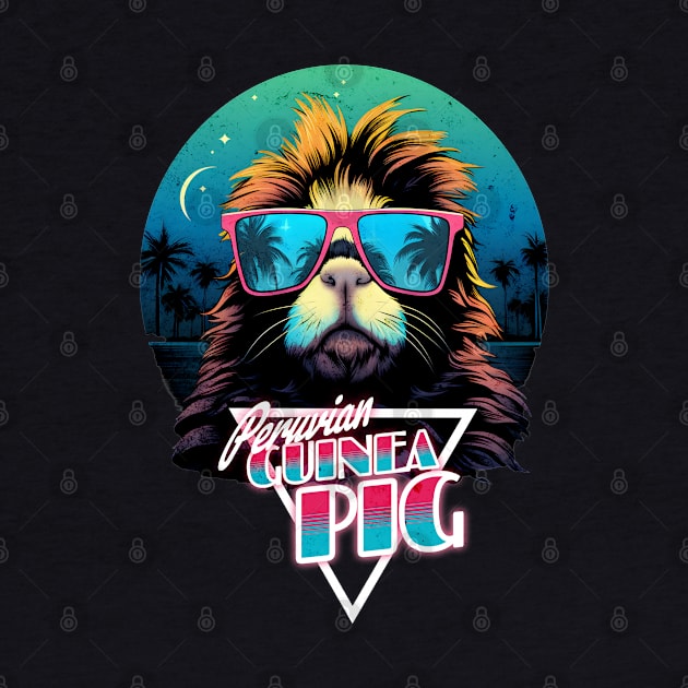 Retro Wave Peruvian Guinea Pig Miami by Miami Neon Designs